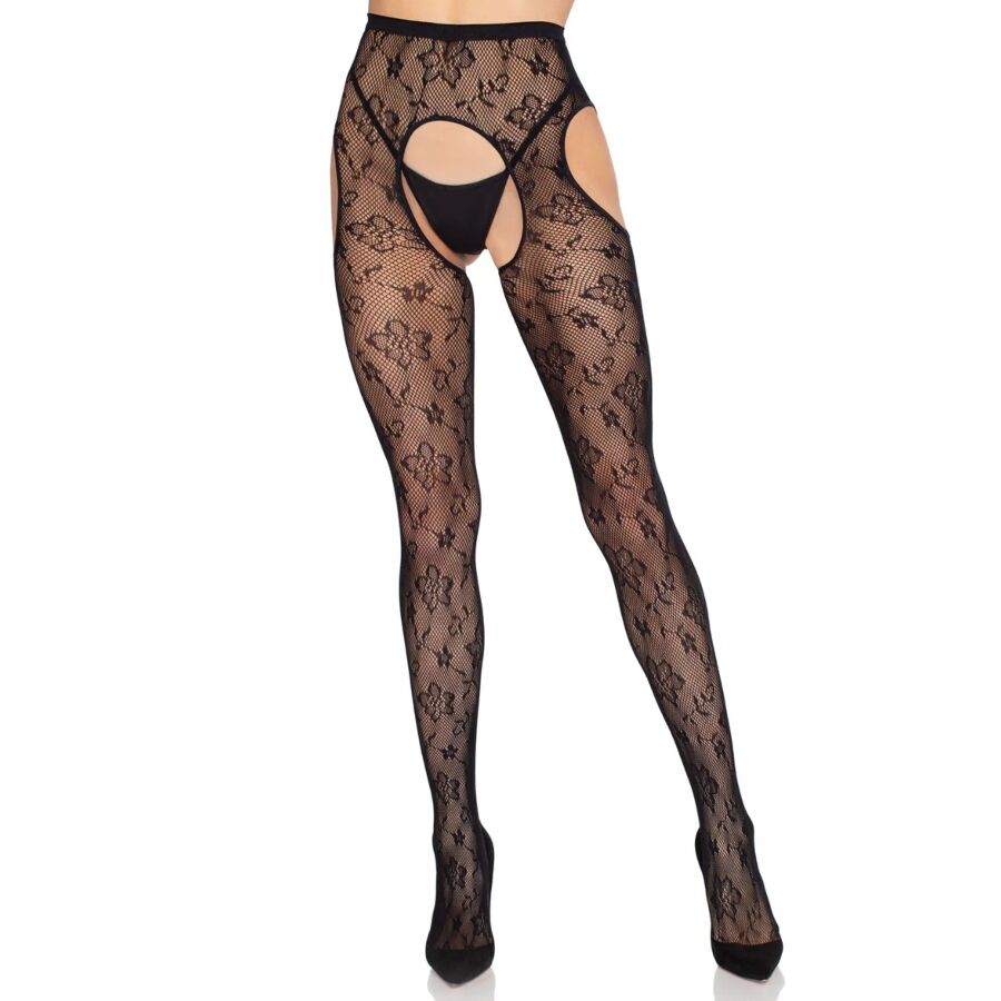 LEG AVENUE – COLLANT CON REGGICALZE BLOOM NET 1967 NERO – TAGLIA UNICA