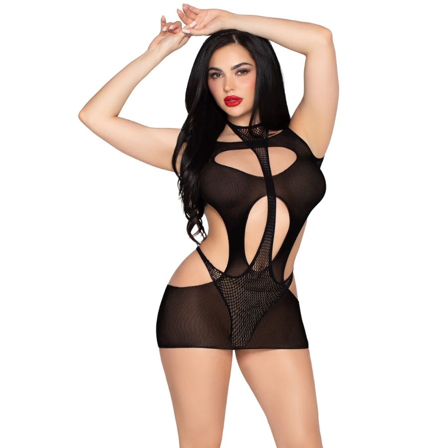 Leg Avenue – Blickdichtes Minikleid mit Neckholder-Teddy, Schwarz, Einheitsgrösse