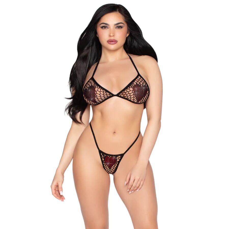 LEG AVENUE – 86147 FISHNET BRA TOP AND G-STRING PANTY BLACK – ONE SIZE