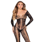 Leg Avenue – Netz- und Spitzen-Jumpsuit, Schwarz, Einheitsgrösse