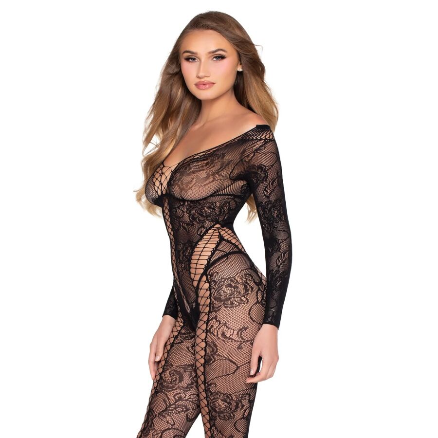 Leg Avenue – Netz- und Spitzen-Jumpsuit, Schwarz, Einheitsgrösse