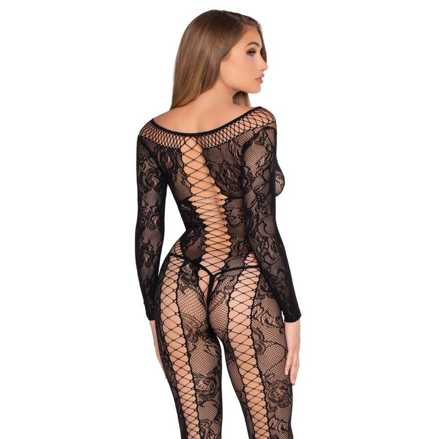 Leg Avenue – Netz- und Spitzen-Jumpsuit, Schwarz, Einheitsgrösse