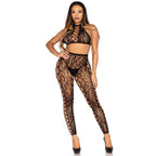 LEG AVENUE – 89372 CROP TOP ET COLLANTS SANS ENTREJAMBE NOIRS – TAILLE UNIQUE