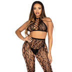 LEG AVENUE – 89372 CROP TOP ET COLLANTS SANS ENTREJAMBE NOIRS – TAILLE UNIQUE