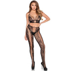 Leg Avenue – Netz- und Spitzen-Crop-Top mit Strumpfhose, Schwarz, Einheitsgrösse