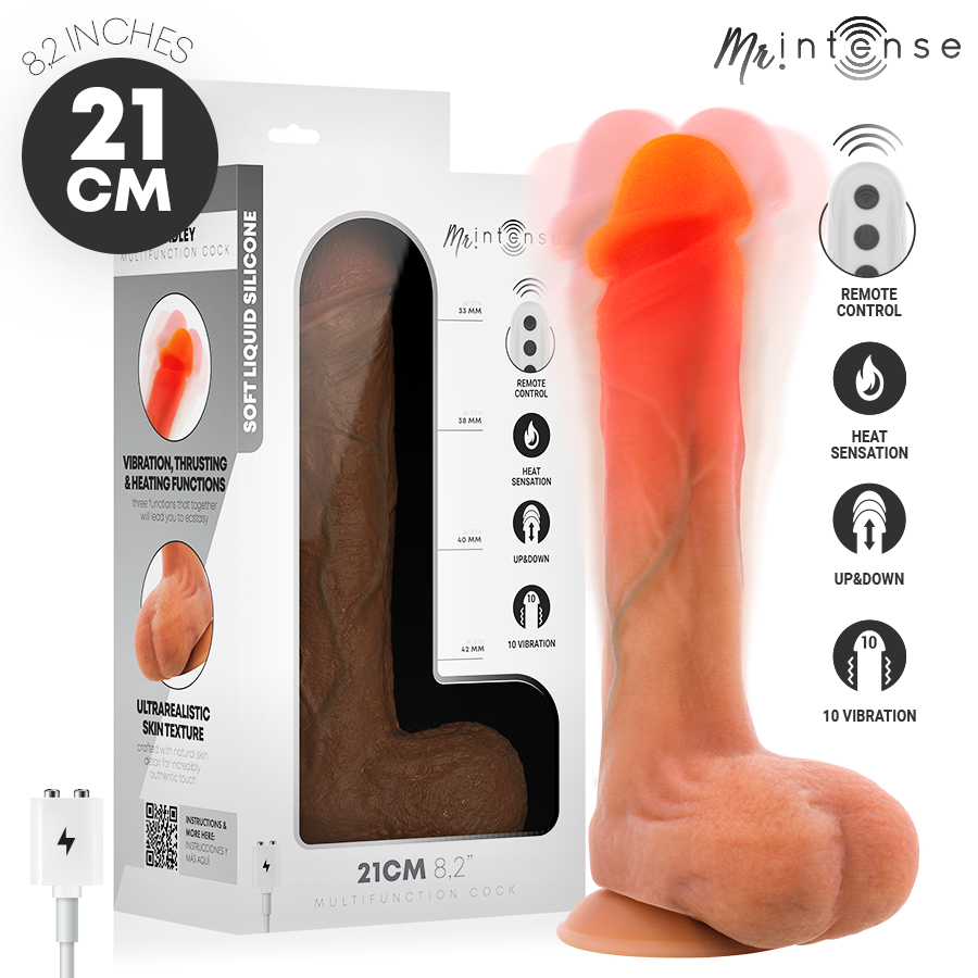 MR INTENSE – BRADLEY GODEMICHET VIBRANT EN SILICONE AVEC EFFET CHAUFFANT ET TÉLÉCOMMANDE 21 CM -Ø- 4,2 CM