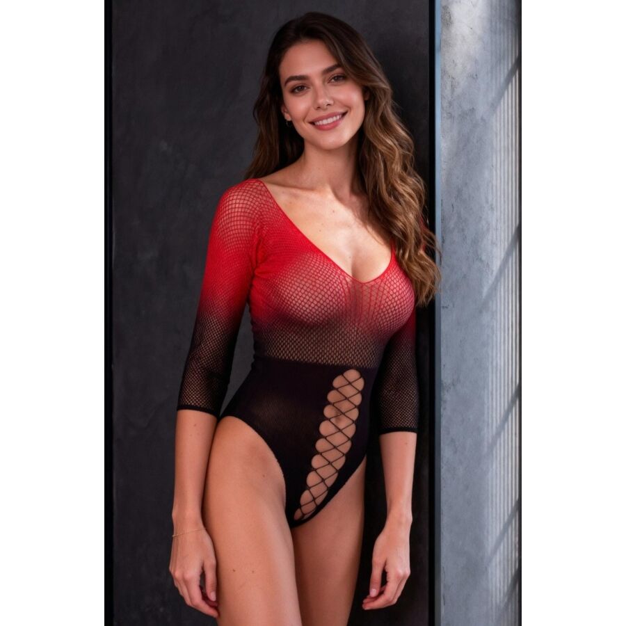 PASSION – BS118 BLACK AND RED MESH BODYSTOCKING