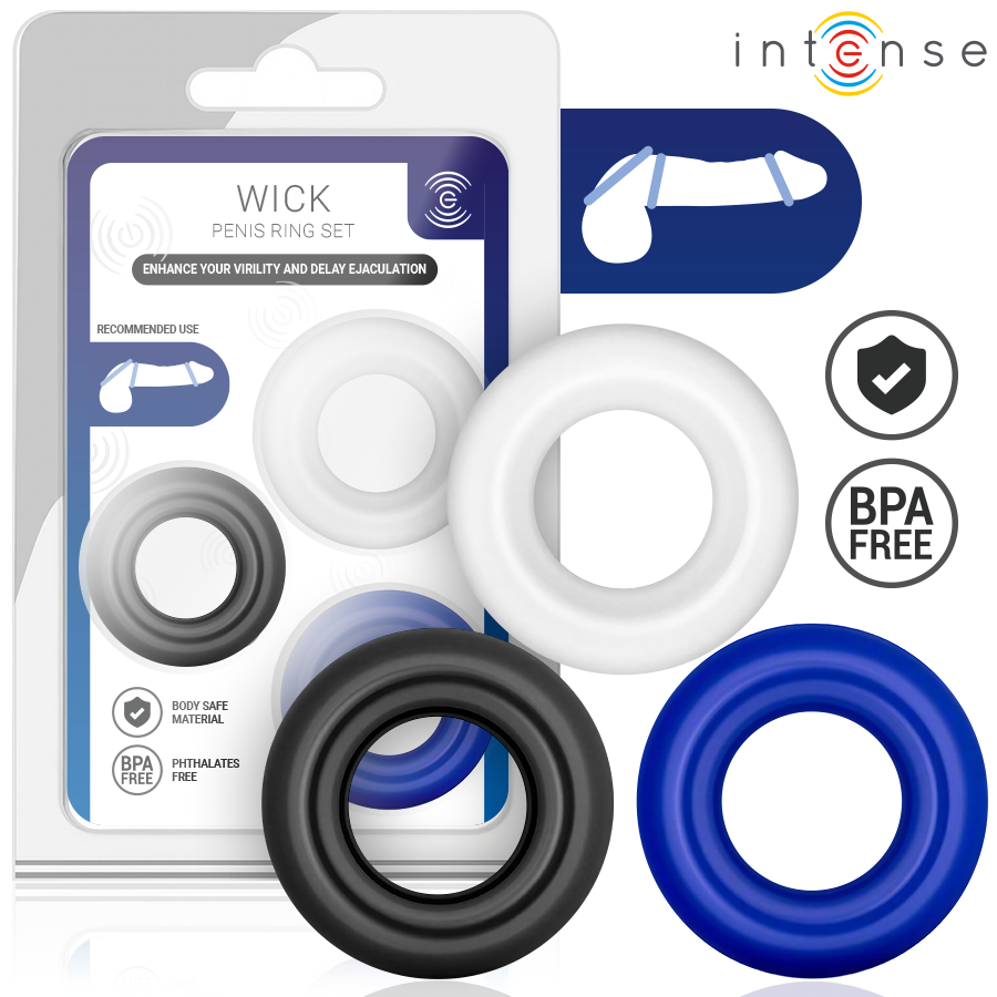 Intense Wick – 3er-Set Penisringe, verschiedene Farben
