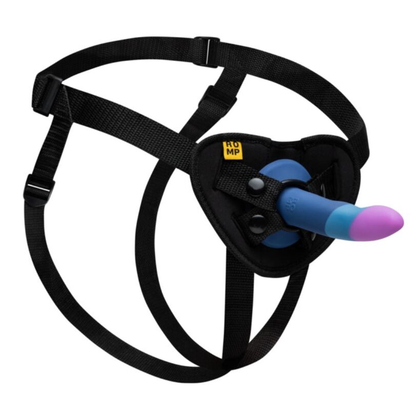 ROMP Piccolo – Imbracatura e dildo tricolore in silicone, 14 cm