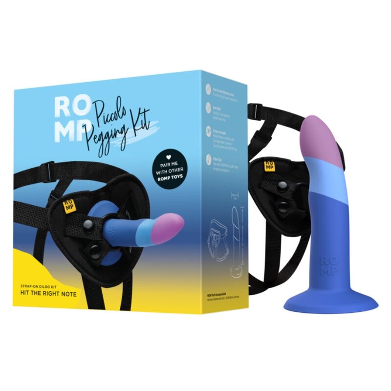 ROMP Piccolo – Imbracatura e dildo tricolore in silicone, 14 cm
