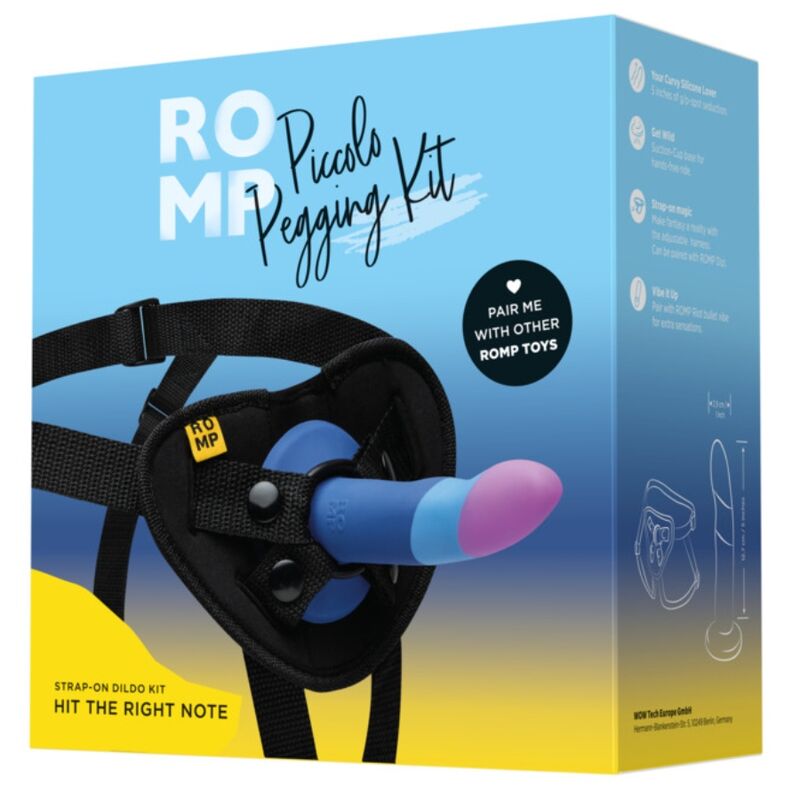 ROMP Piccolo – Imbracatura e dildo tricolore in silicone, 14 cm