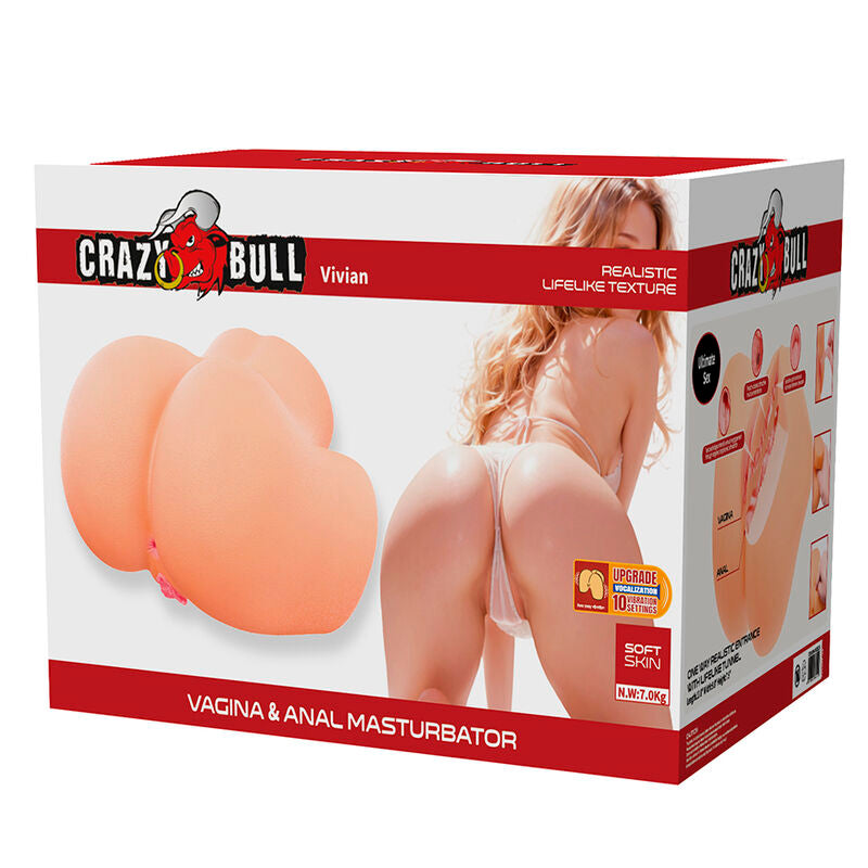 CRAZY BULL – Vivian Doppel-Vibrationsmasturbator mit Vagina und Anus, Fleischfarben
