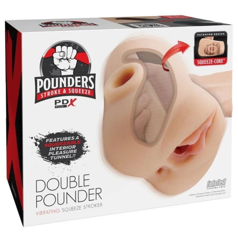 PDX PLUS – DOUBLE POUNDER VIBRATING SQUEEZE STROKER LIGHT 20.5 CM