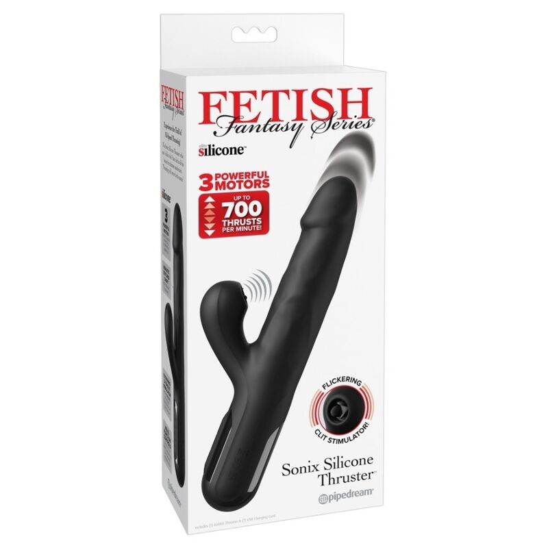 FETISH FANTASY SERIES – SONIX SILICONE THRUSTER RABBIT VIBRATOR BLACK