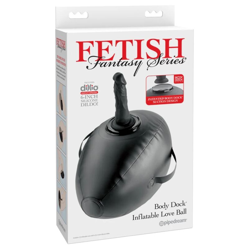 FETISH FANTASY SERIES – Body Dock Aufblasbarer Liebesball mit Dildo, Schwarz, 41,9 cm