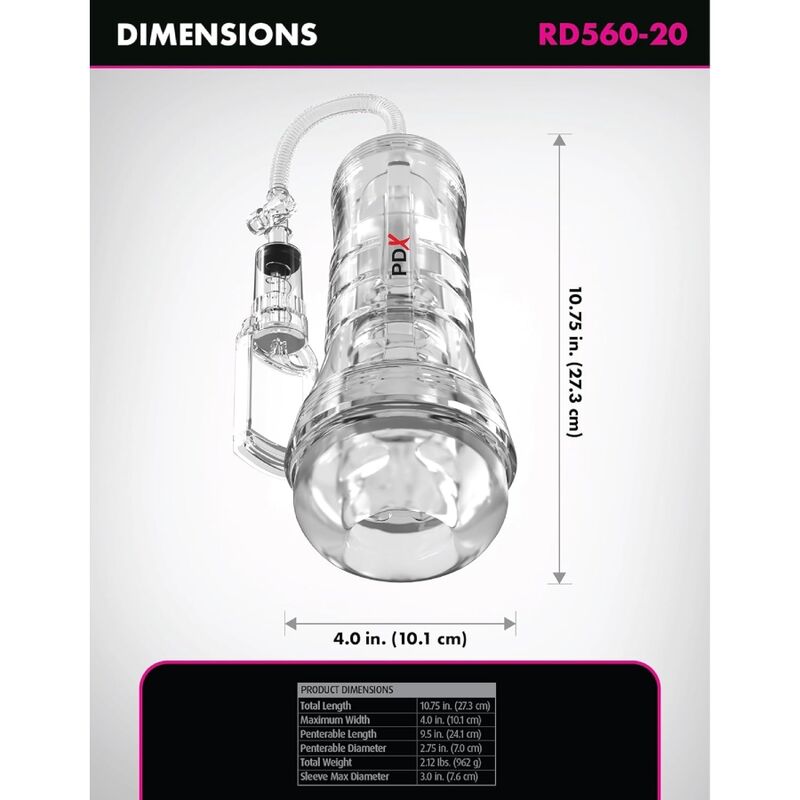 PDX Elite Viewtube Vac XXL – Transparenter Stroker mit Saugpumpe, 27,3 cm