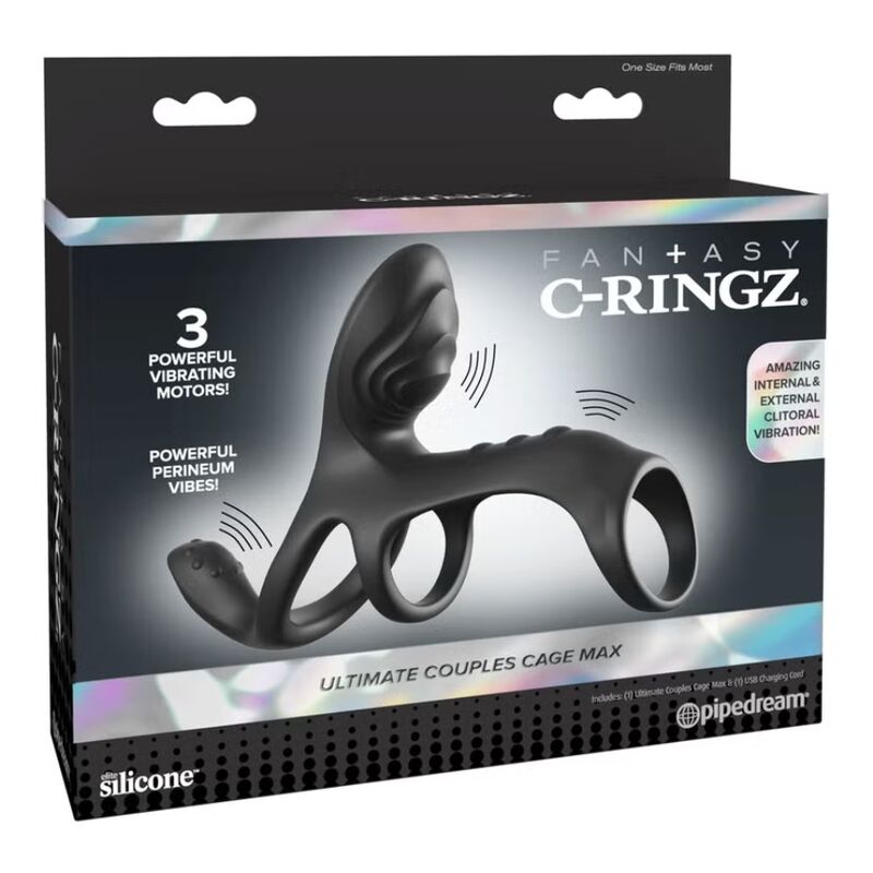 FANTASY C-RINGZ – GABBIA PER COPPIE DEFINITIVA, ANELLO VIBRANTE PER PENE MAX 19,5 CM