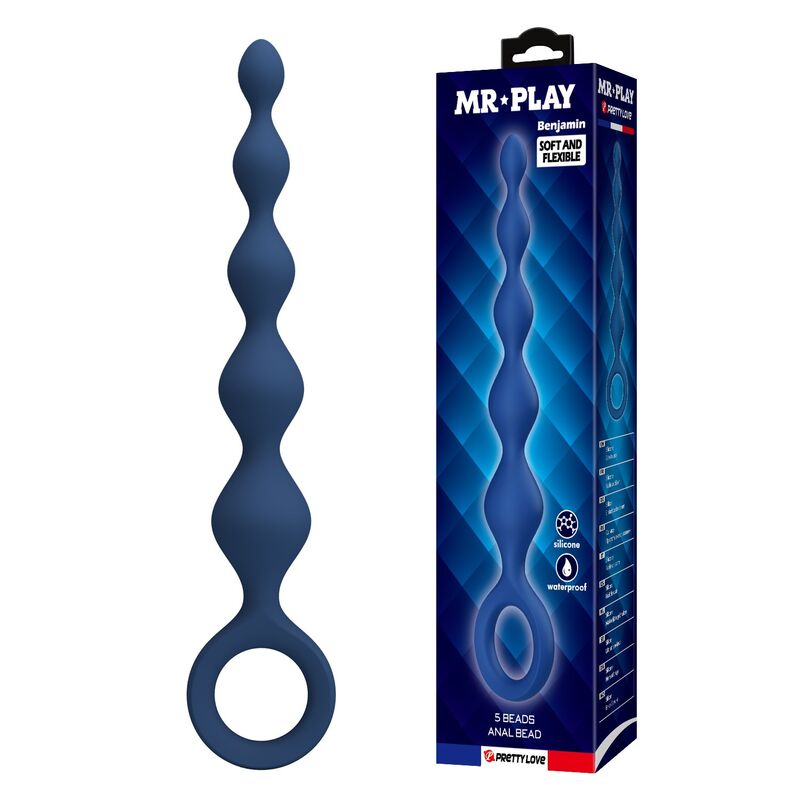 MR PLAY – BLUE SILICONE ANAL BEADS & ANAL PLUG CM