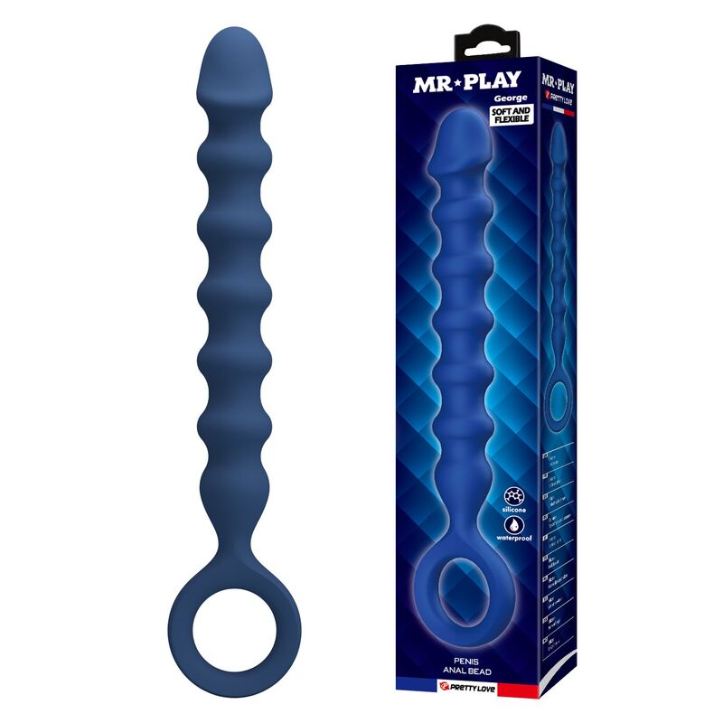 MR PLAY – PERLES ANALES EN SILICONE BLEU ET PLUG ANAL -Ø- 3,4 CM – 28,5 CM