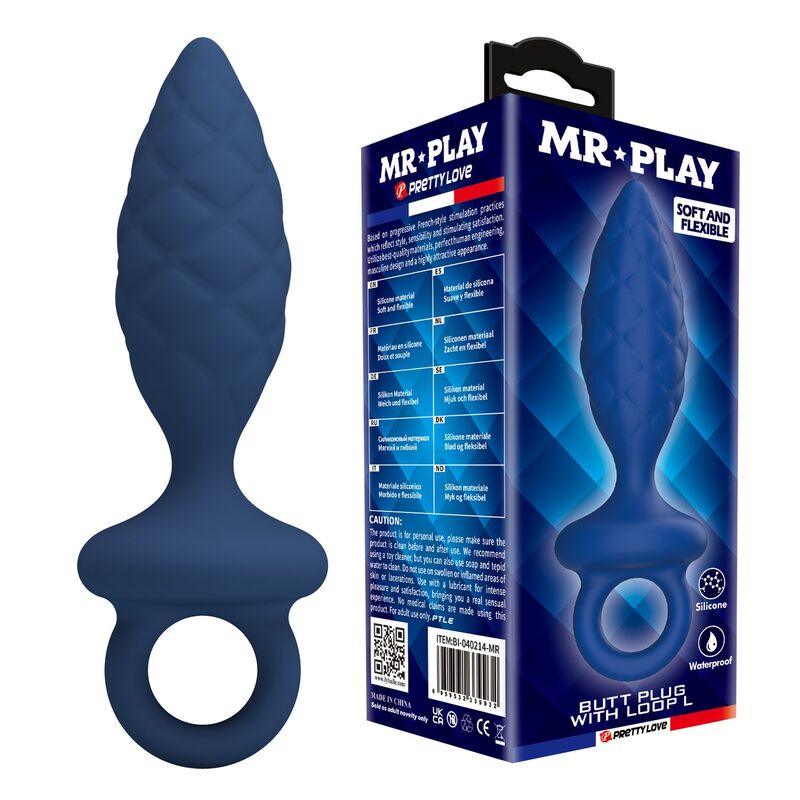 MR PLAY Textured – strukturierter Analplug mit Rückholring, Blau