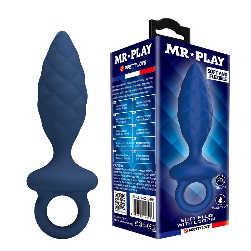 MR PLAY Textured – strukturierter Analplug mit Rückholring, Blau