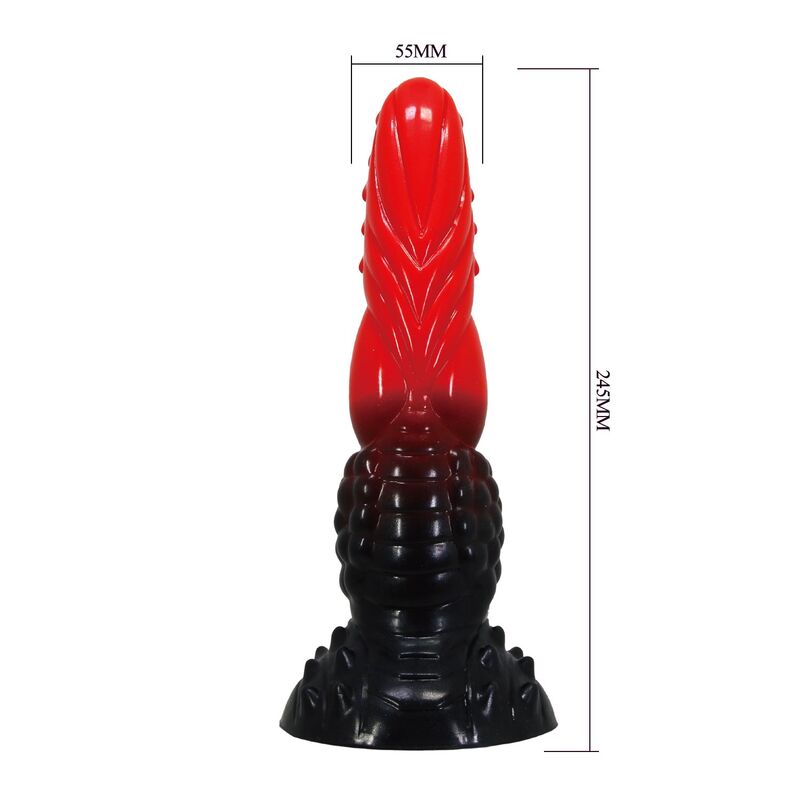 Power Monsters Feuerdrache – Fantasy-Dildo mit Saugnapf, 24,5 cm, Rot/Schwarz