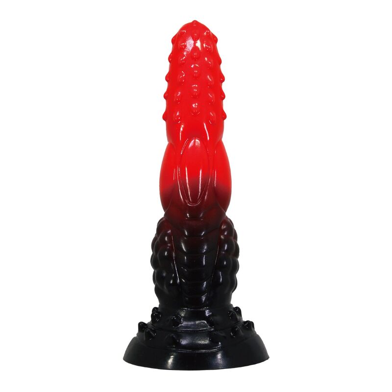 POWER MONSTERS – DILDO FANTASY DRAGO DI FUOCO CON VENTOSA 24,5 CM Ø 5,8 CM ROSSO E NERO
