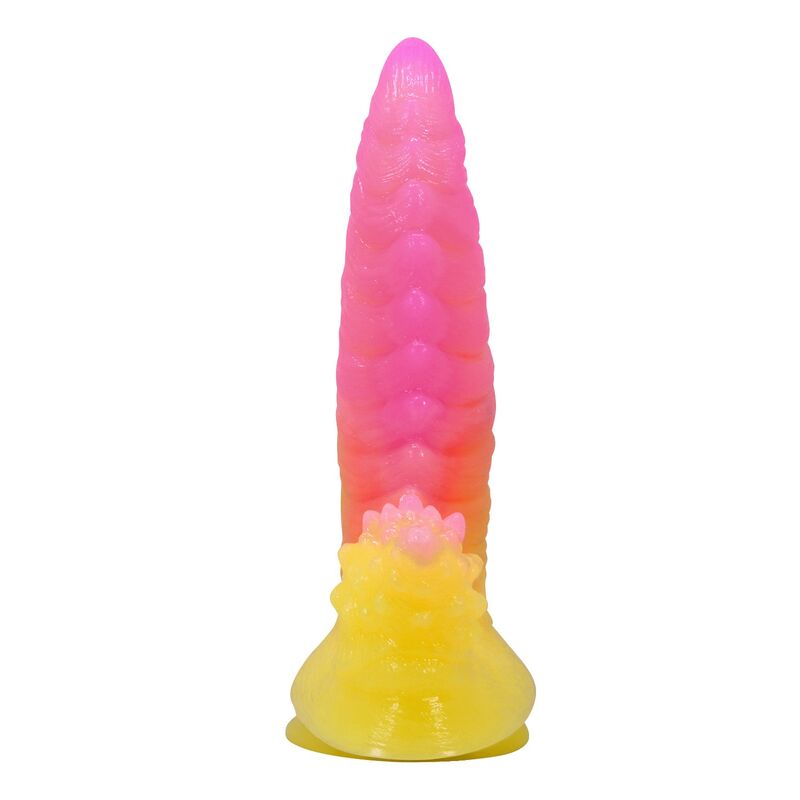 POWER MONSTERS – RIPPLIED MONSTER FANTASY DILDO WITH SUCTION CUP 22.5 CM Ø 5.5 CM PINK & YELLOW