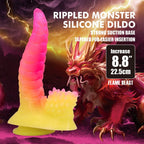 POWER MONSTERS – RIPPLIED MONSTER FANTASY DILDO WITH SUCTION CUP 22.5 CM Ø 5.5 CM PINK & YELLOW