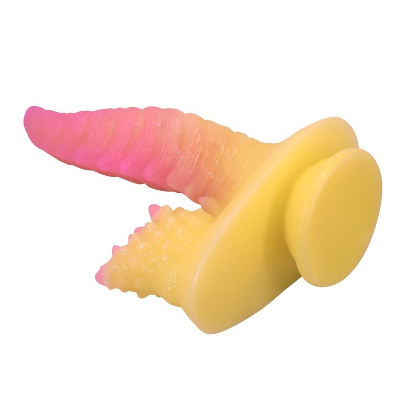 POWER MONSTERS – RIPPLIED MONSTER FANTASY DILDO WITH SUCTION CUP 22.5 CM Ø 5.5 CM PINK & YELLOW