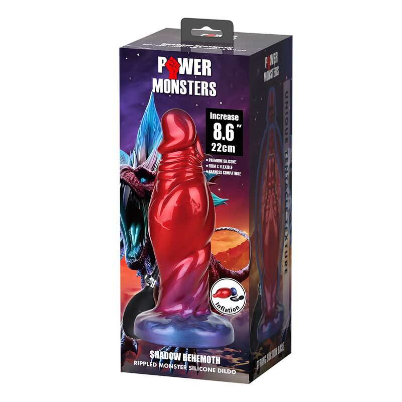 Power Monsters Shadow Behemoth – Aufblasbarer Fantasy-Dildo, 22 cm, Rot/Blau