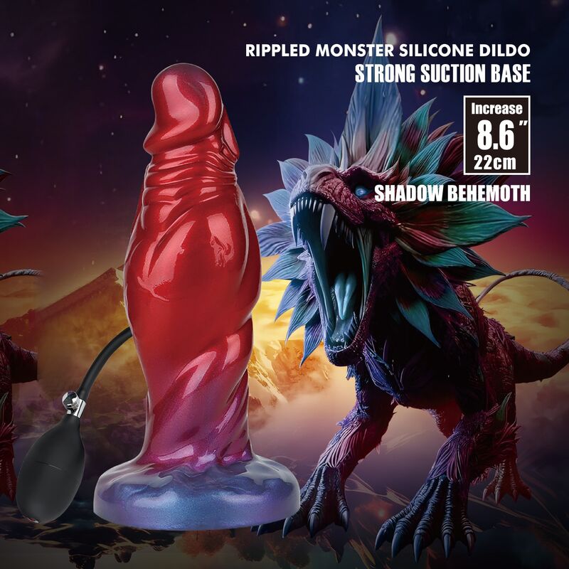 Power Monsters Shadow Behemoth – Aufblasbarer Fantasy-Dildo, 22 cm, Rot/Blau