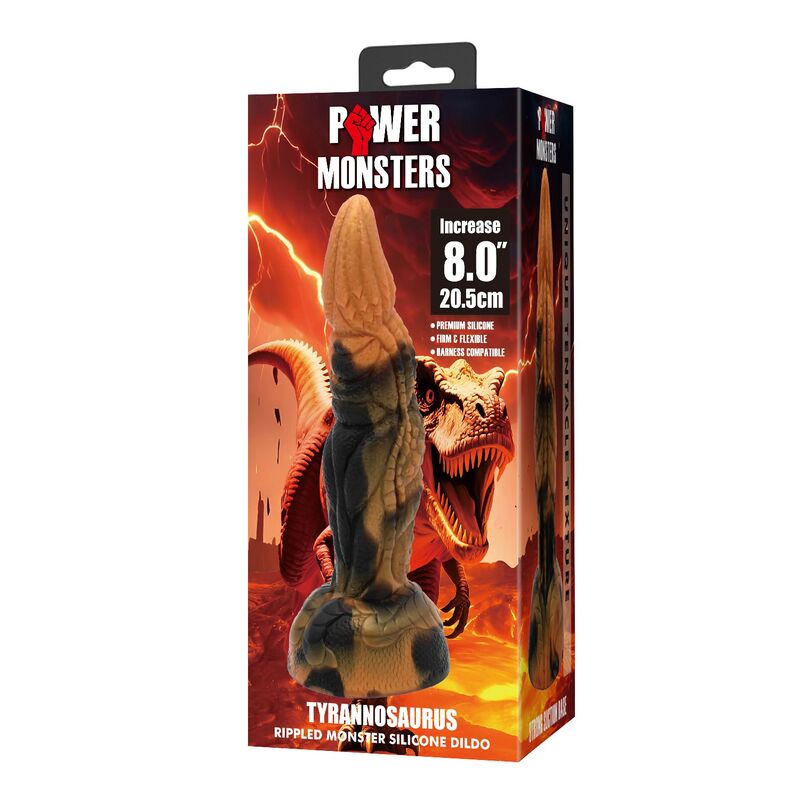 Power Monsters Tyrannosaurus – Fantasy-Dildo, 20,5 cm, Braun/Schwarz