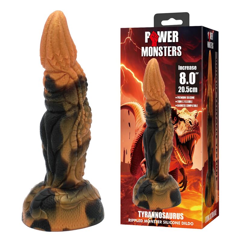 Power Monsters Tyrannosaurus – Fantasy-Dildo, 20,5 cm, Braun/Schwarz
