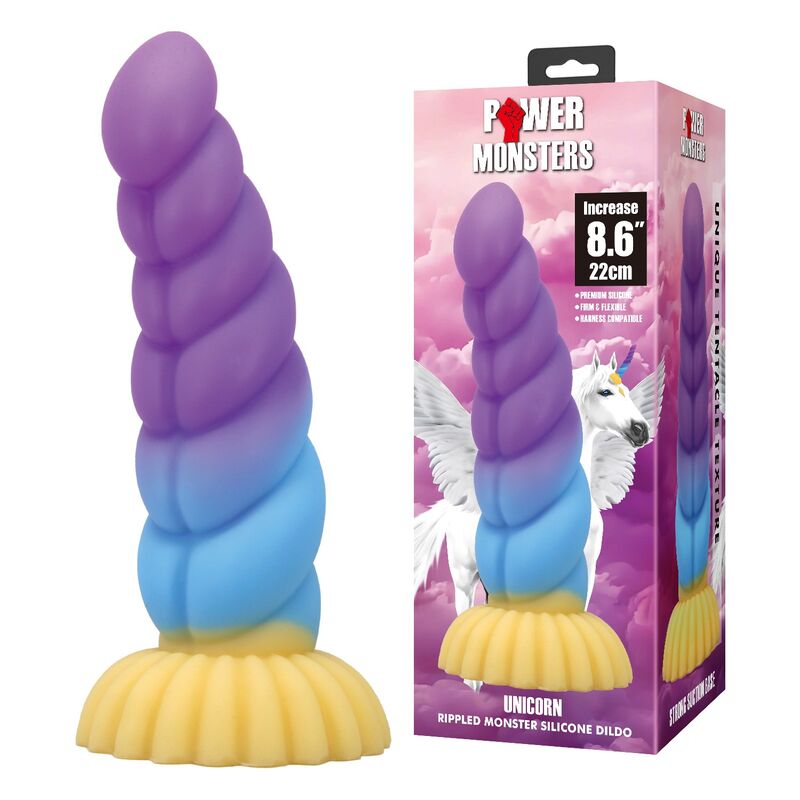 Power Monsters Unicorn – Fantasy-Dildo, 22 cm, dreifarbig