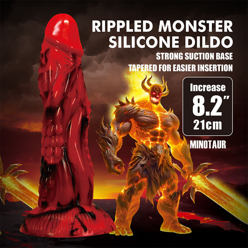 POWER MONSTERS – GODEMICHÉ MINOTAURE FANTASY AVEC VENTOUSE 21 CM Ø 5 CM ROUGE ET NOIR