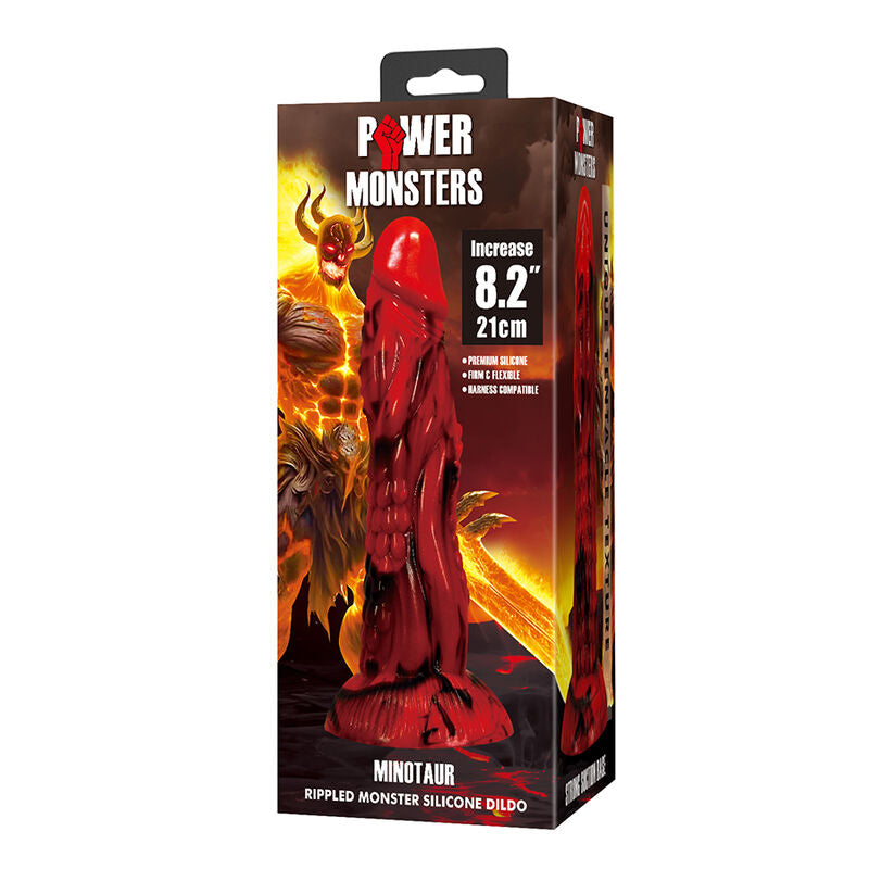 POWER MONSTERS – GODEMICHÉ MINOTAURE FANTASY AVEC VENTOUSE 21 CM Ø 5 CM ROUGE ET NOIR