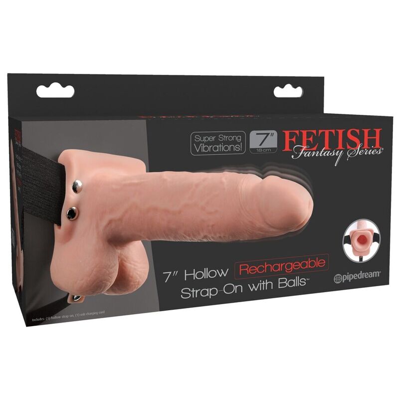 FETISH FANTASY SERIES – Realistischer Vibrierender Hohl-Strap-On mit Hoden, 17,8 cm