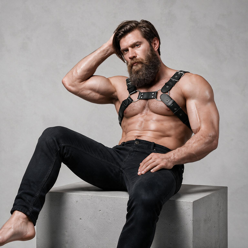 FETISH SUBMISSIVE ATTITUDE – HARNAIS DE POITRINE RÉGLABLE EN CUIR ÉCOLOGIQUE POUR HOMMES BULLDOG