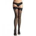 LEG AVENUE – Schwarze Fischnetzstrumpfhose mit Spitze und Schleife