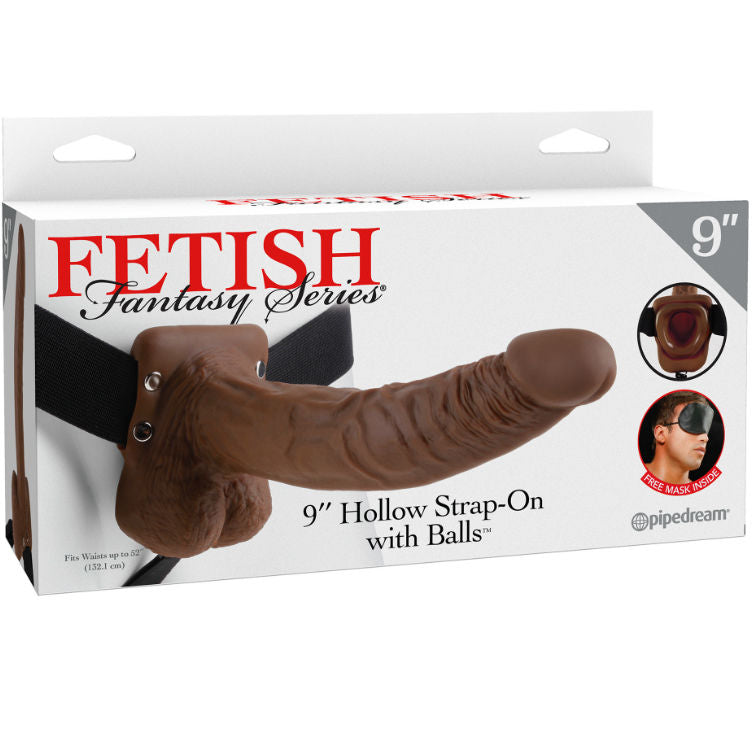 FETISH FANTASY SERIES Hollow Strap-On – Hohldildo mit Hoden, 22,9 cm, braun