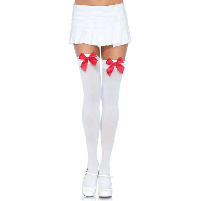 LEG AVENUE – NYLON THIGH HIGHS WITH BOW