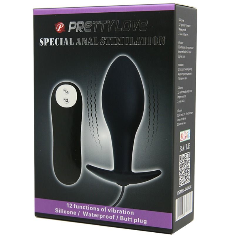 PRETTY LOVE – Plug anal forme dancre silicone 12 modes de vibration noir