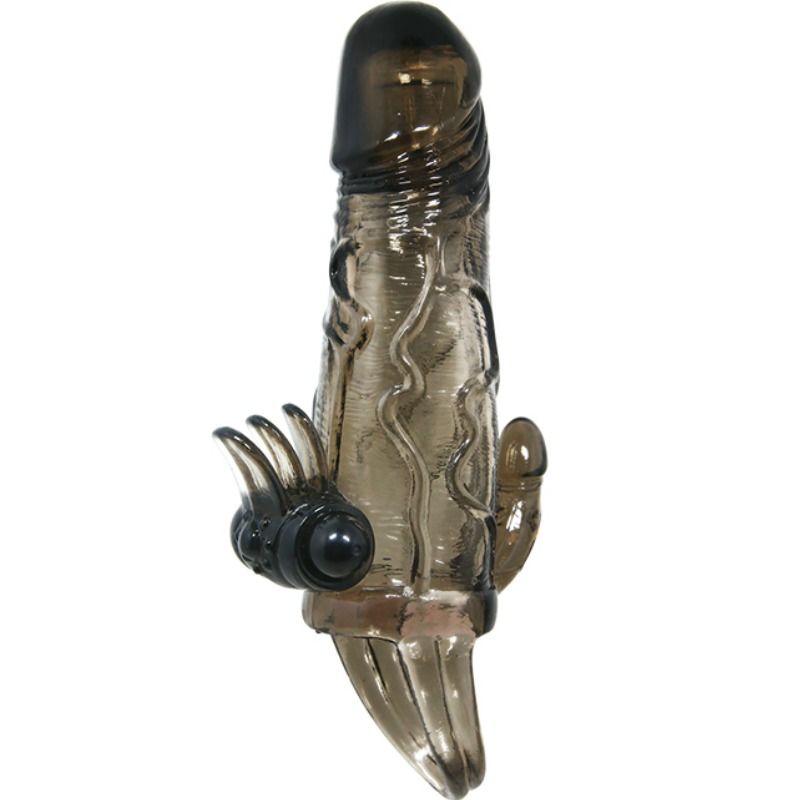 BAILE Brave – Penishülle mit Klitoris- und Analstimulation, Doppelkugel, schwarz, 16,5 cm