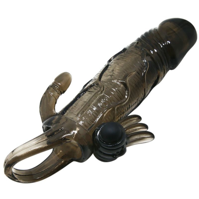 BAILE Brave – Penishülle mit Klitoris- und Analstimulation, Doppelkugel, schwarz, 16,5 cm