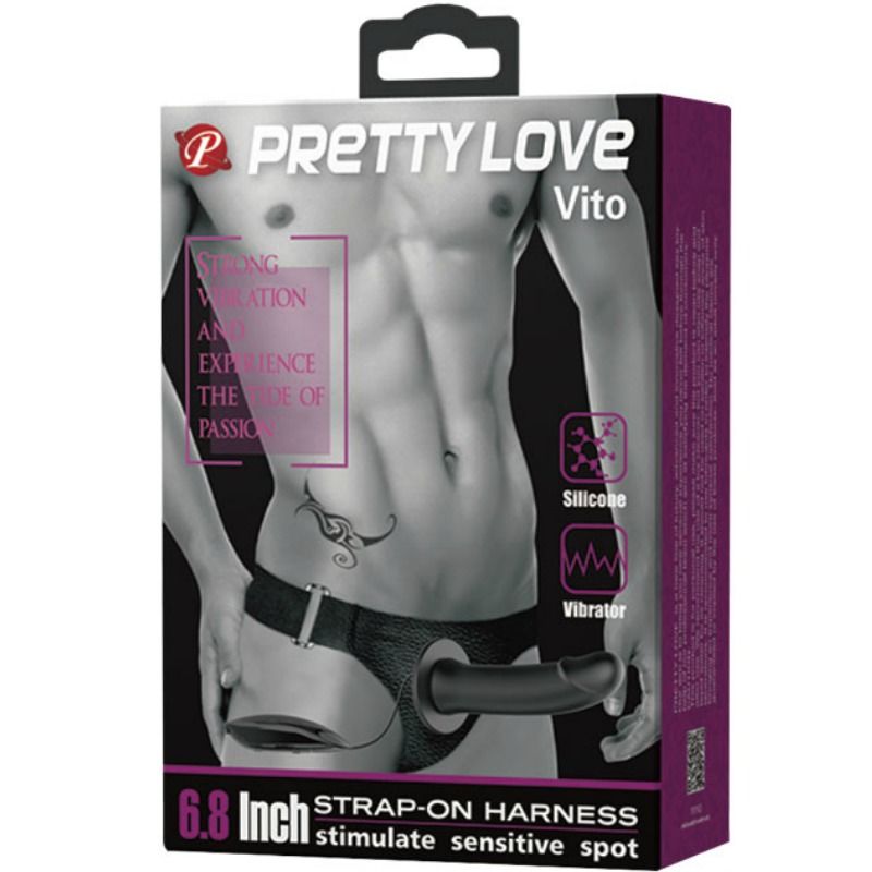 PRETTY LOVE Vito – Strap on avec gode creux et Vibration 17.3 cm