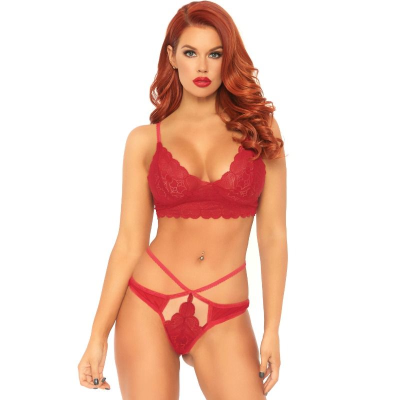 LEG AVENUE Spitzen-Bralette-Set – mit Tanga, rot, Grösse M/L