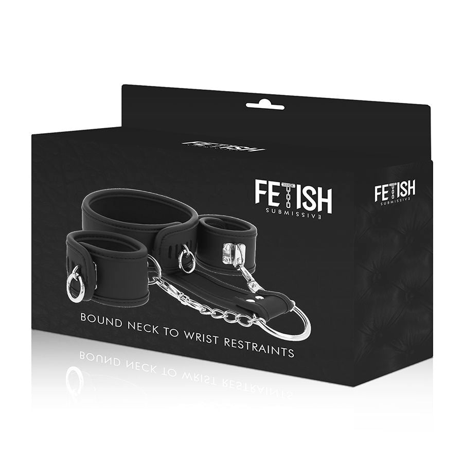 FETISH SUBMISSIVE Halsband & Handschellen-Set – mit Metallgliederkette, Neopren-Futter
