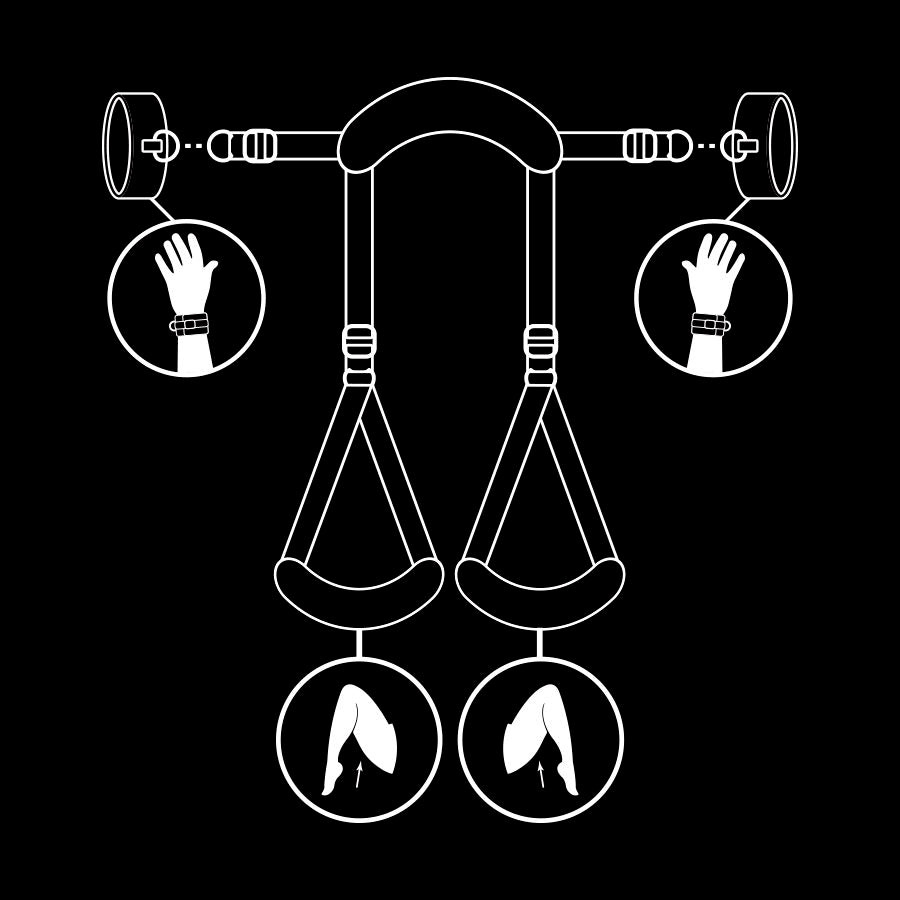 FETISH SUBMISSIVE Offene-Beine-Set – Fesseln mit Halsgeschirr, Neopren-Futter
