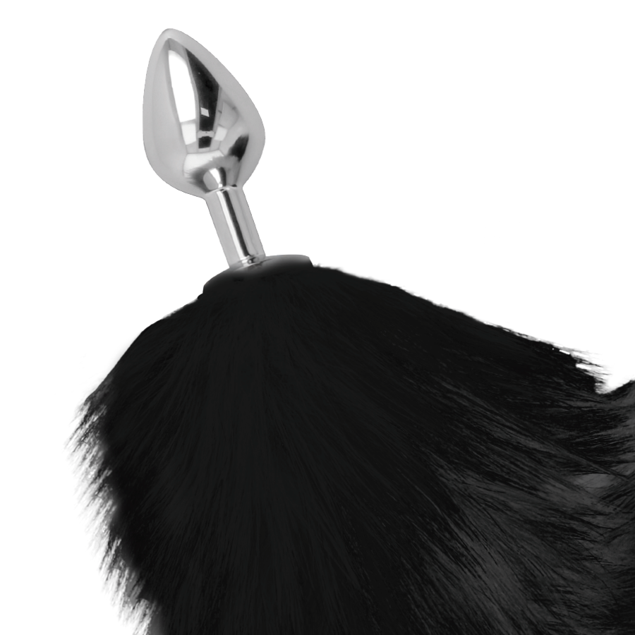 DARKNESS – Plug anale argento 8 cm con coda nera